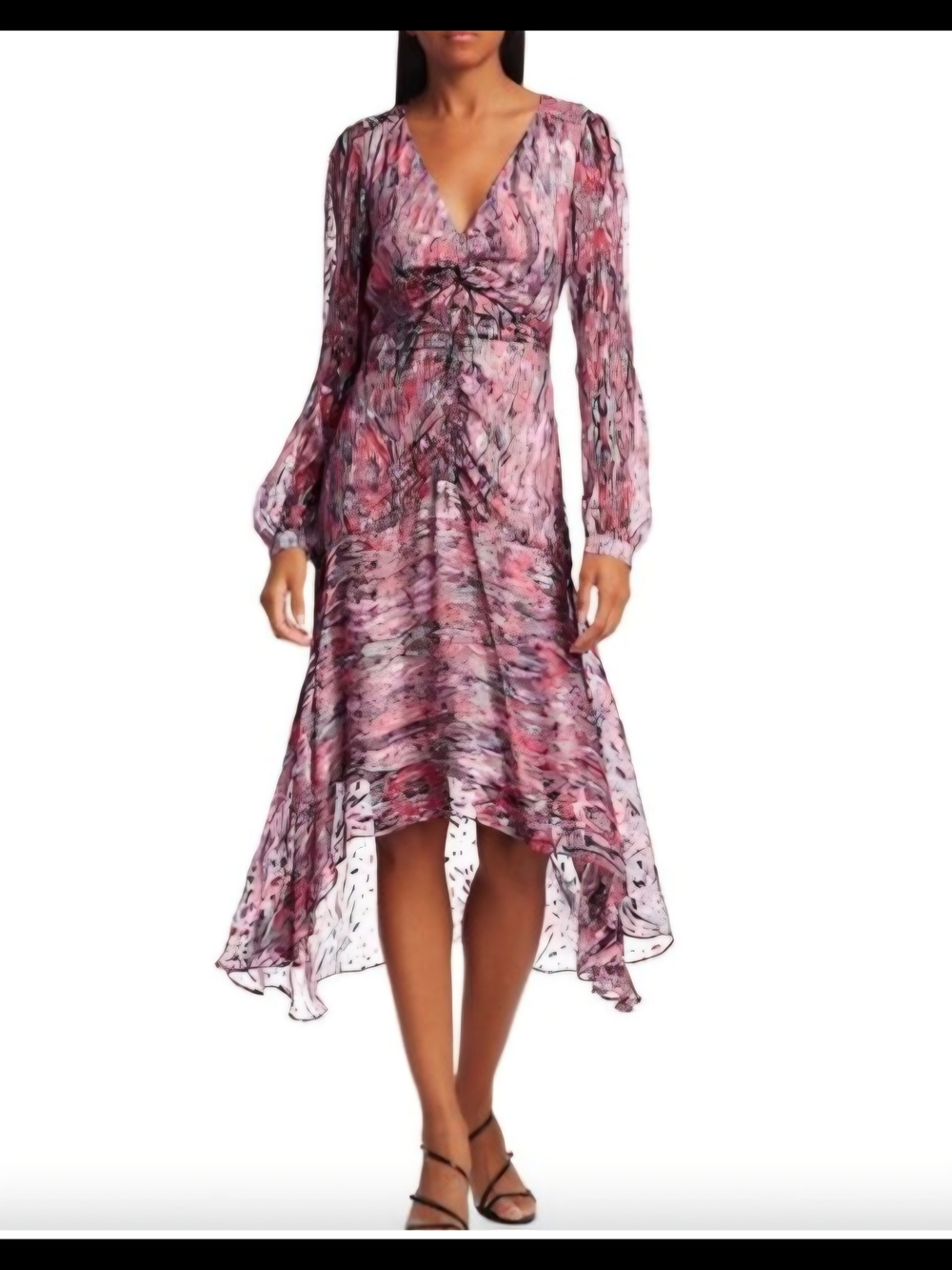 Parker Pink Patterned V-Neck High-Low Dress